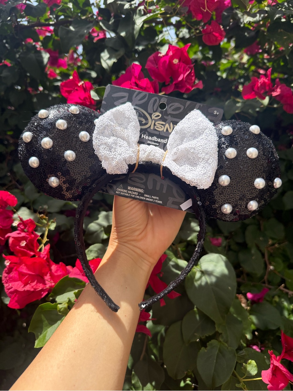 Disney Minnie Ears-Black and white with Pearls design